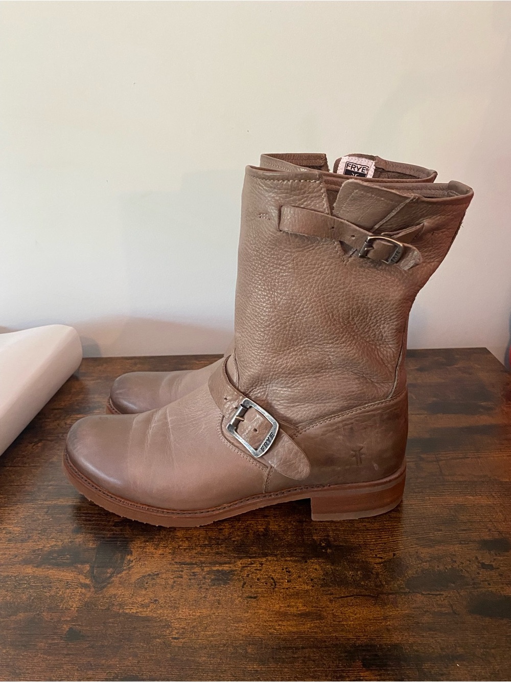 Frye Veronica Flex Short Taupe Leather Boots - Picture 3 of 13